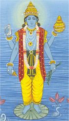 Dhanvantari taucht aus dem Milchozean auf, den Krug mit dem Nektar des Lebens in der Hand